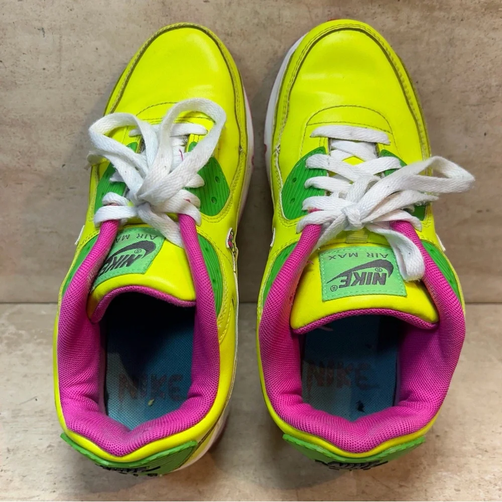 Nike Air Max 90 Leather‎ Volt Fire Pink GS CW5795-700 YOUTH 6Y Womens 7.5 Shoes